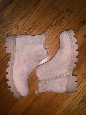 Madden Girl Taupe Suede Lug-Sole Chelsea Booties